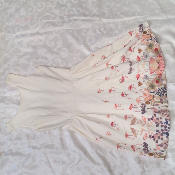 Thread Theory watercolor flamingo floral fit and flare dress - Picture 4 of 7